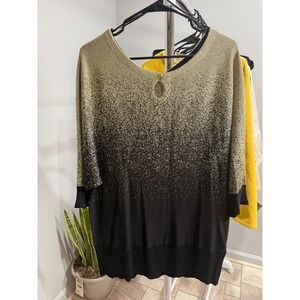 Notations NWT Ombré Black Gold Metallic Knit Top 3/4 sleeve 1X